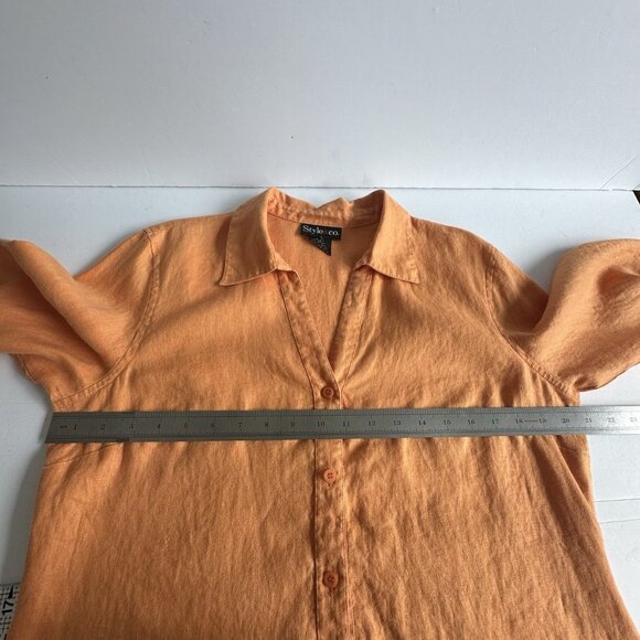 Style&Co Linen Button Up Womens 12 Orange Kimono‎ Sleeve Casual Lagenlook READ - Picture 8 of 11